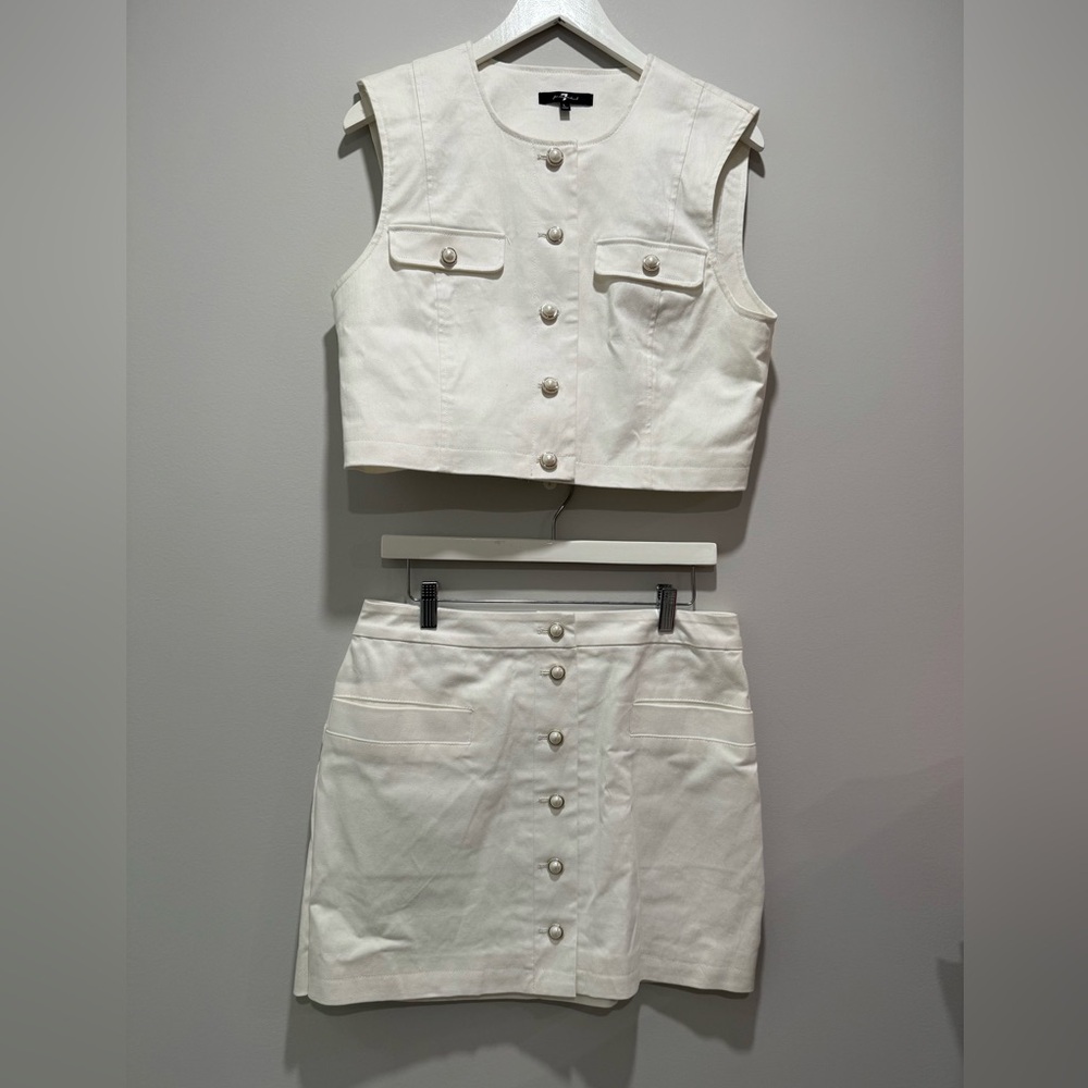 NEW 7 For All Mankind 2-Pce White Brushed Denim Skirt Set Size L/XL